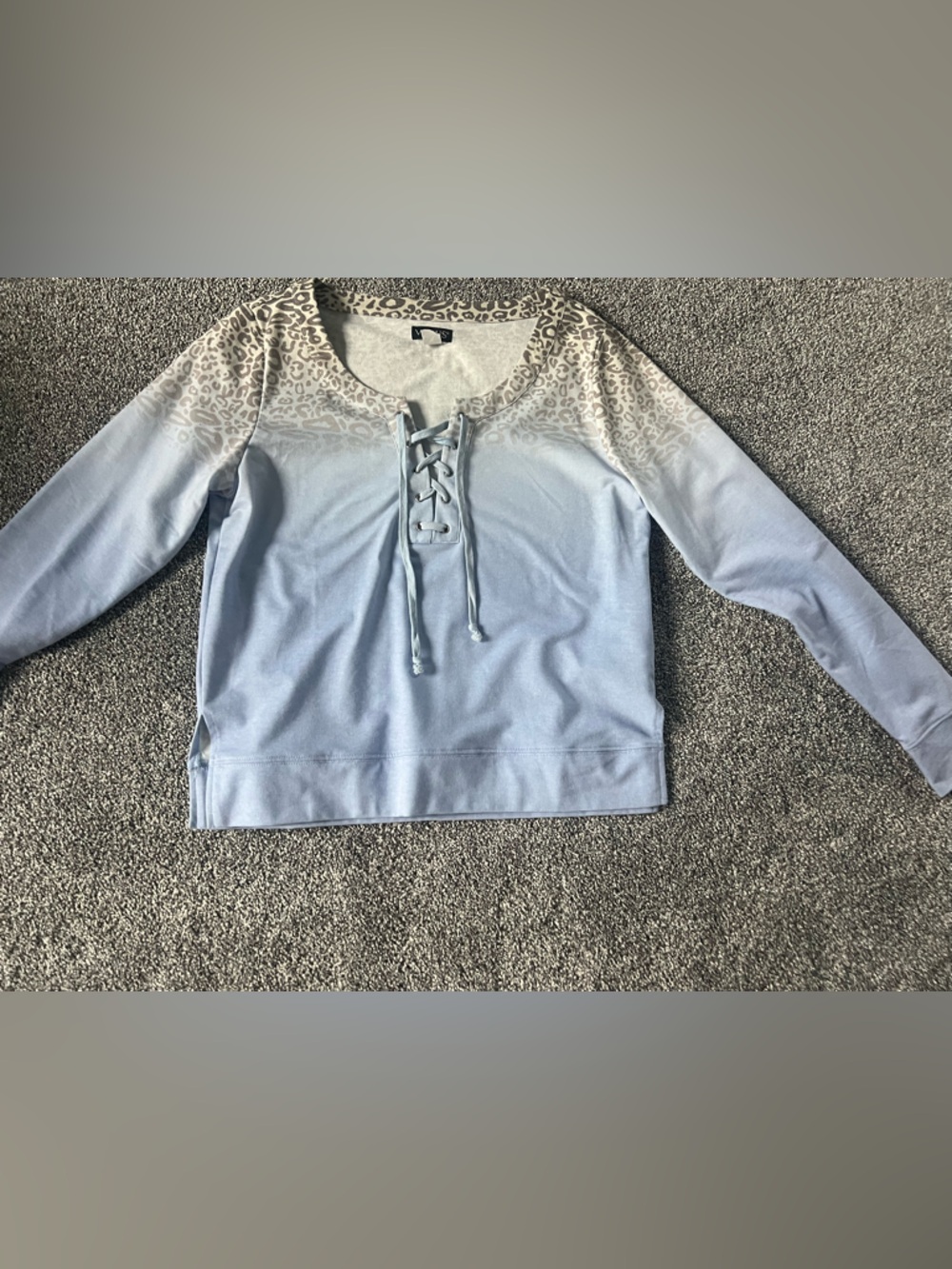 VENUS Light Blue Lace-Up Top with Leopard Trim